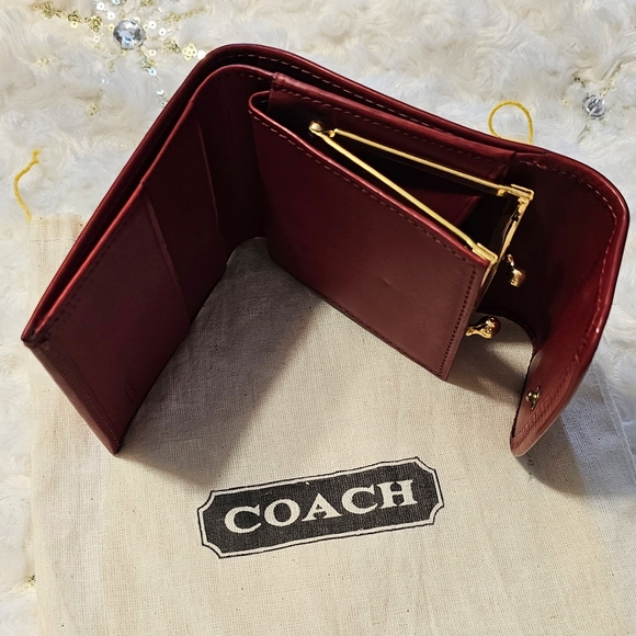 Vintage Coach Water Buffalo Leather Kisslock Wallet / French Purse ( Red ) - Picture 5 of 14